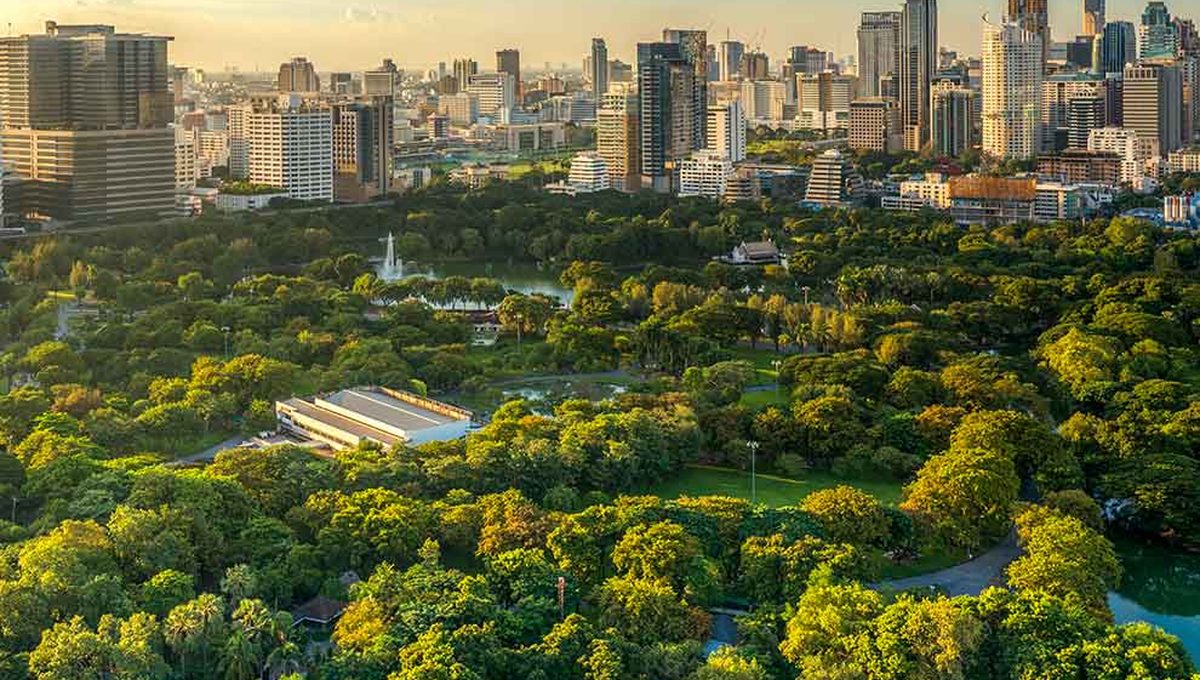 Lumpini Park and the Silom-Sathorn skyline